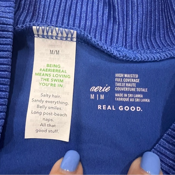 NWT Aerie Shine Rib Crossover High Waisted Bikini Bottom full coverage sz medium - Picture 6 of 9